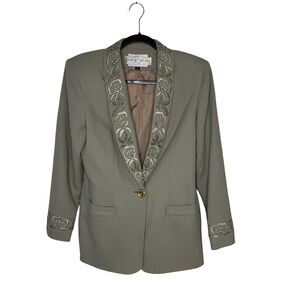Lillie Rubin Vintage 1980’s Embellished Blazer Womens Floral Beaded Olive Green